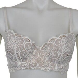 Aerie Balconette Lace Bra Cream Underwire Floral Size 36B